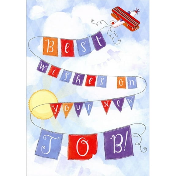 Designer Greetings Airplane with Best Wishes Banner New Job Congratulations Card