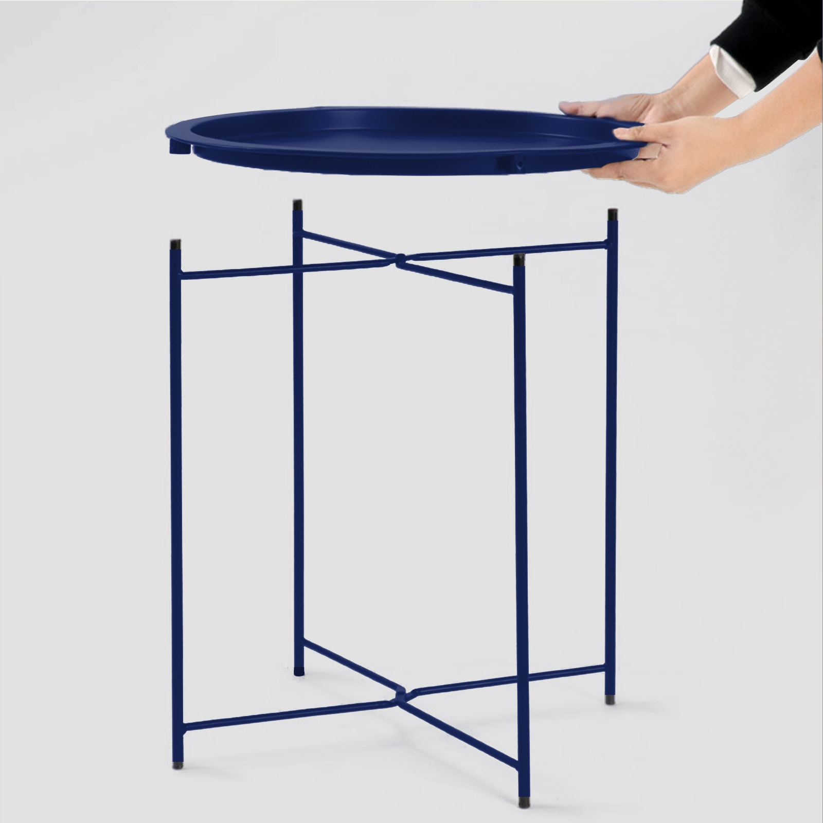 Folding Tray Metal Side Table Round End Table,Dark Blue Sofa Small Accent Fold-able Table, Round End Table Tray, Next to Sofa Table, Snack Table for Living Room and Bed Room - image 5 of 6