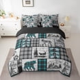 thumbnail image 3 of 7 Piece Rustic Farmhouse Bedding Sets Hunting Wolf Bear Deer Bed In A Bag King,Black Teal Grey Plaid Cabin Comforter Set With Sheets Woodland Wildlife Sheet Set With Comforter, 3 of 5