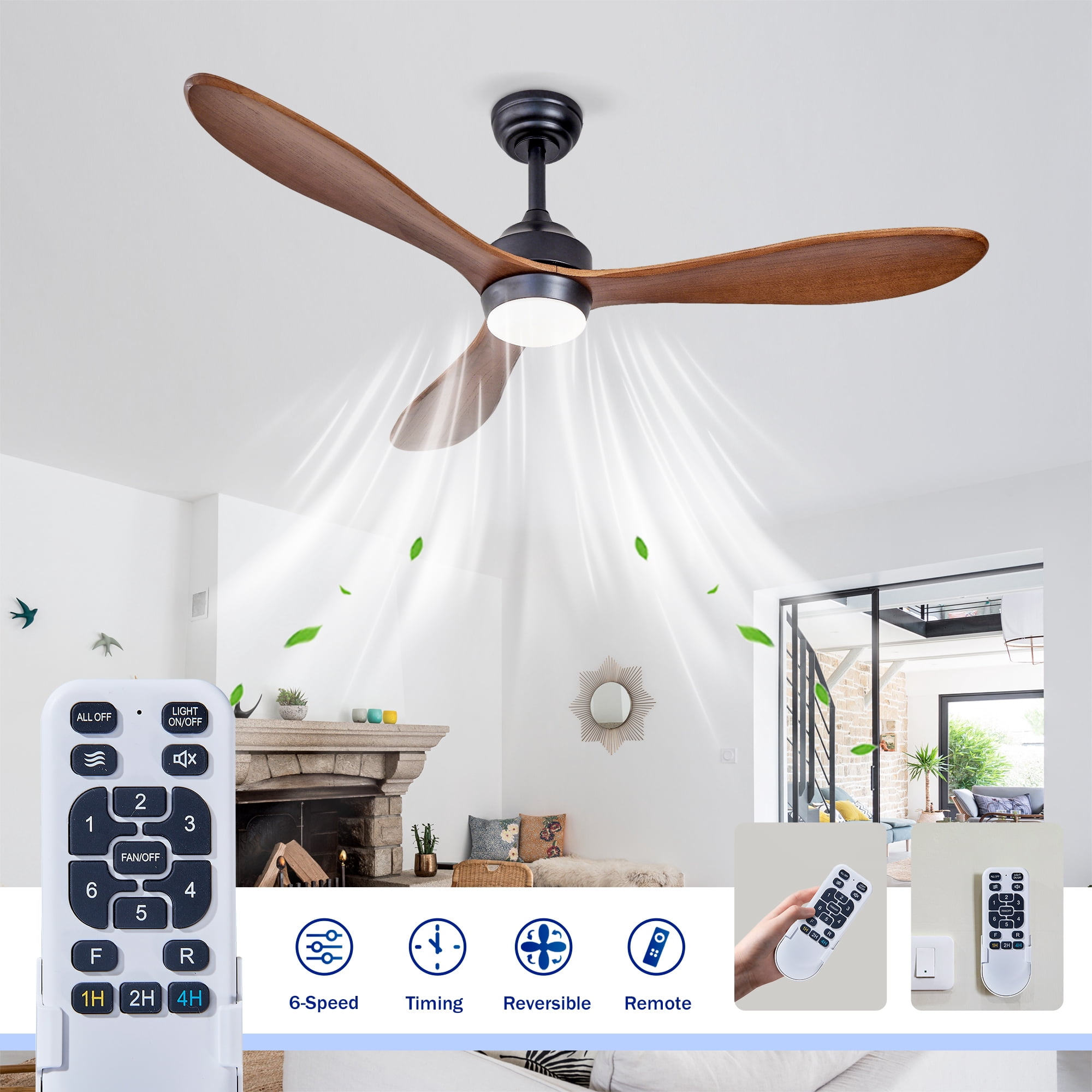 Leumius 52" Ceiling Fan with Lights and Remote Control, Quiet DC Motor Ceiling Fans 6 Speed Levels,Reversible Ceiling Fan for Patio Living Room Bedroom Black
