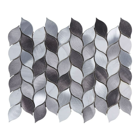 Modket Modern Gray Metallic Blended Natural Stone Leaves Pattern Mosaic Tile Backsplash