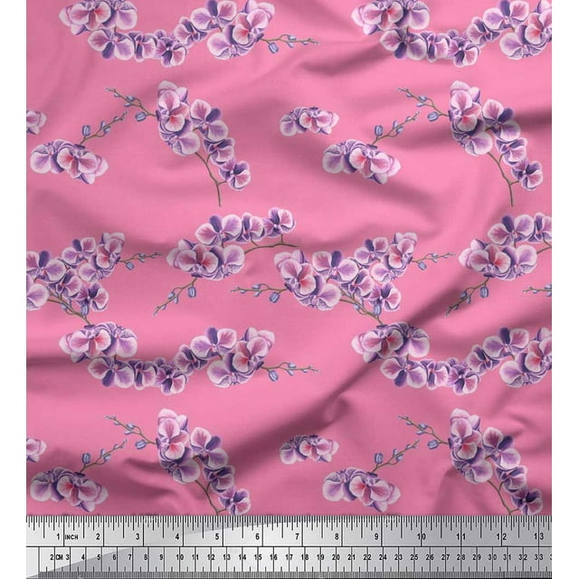 Soimoi Rayon Fabric Orchid Floral Print Fabric by Yard 42 Inch Wide