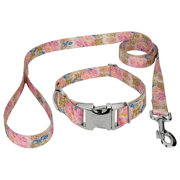 Country Brook Petz® Premium Watercolor Peonies Dog Collar and Leash, Medium