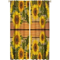 Sunflower Curtains Rustic Farmhouse Floral Retro Wooden Board Blackout Print Rod Pocket Window Drapes for Bedroom Living Room 42x63in