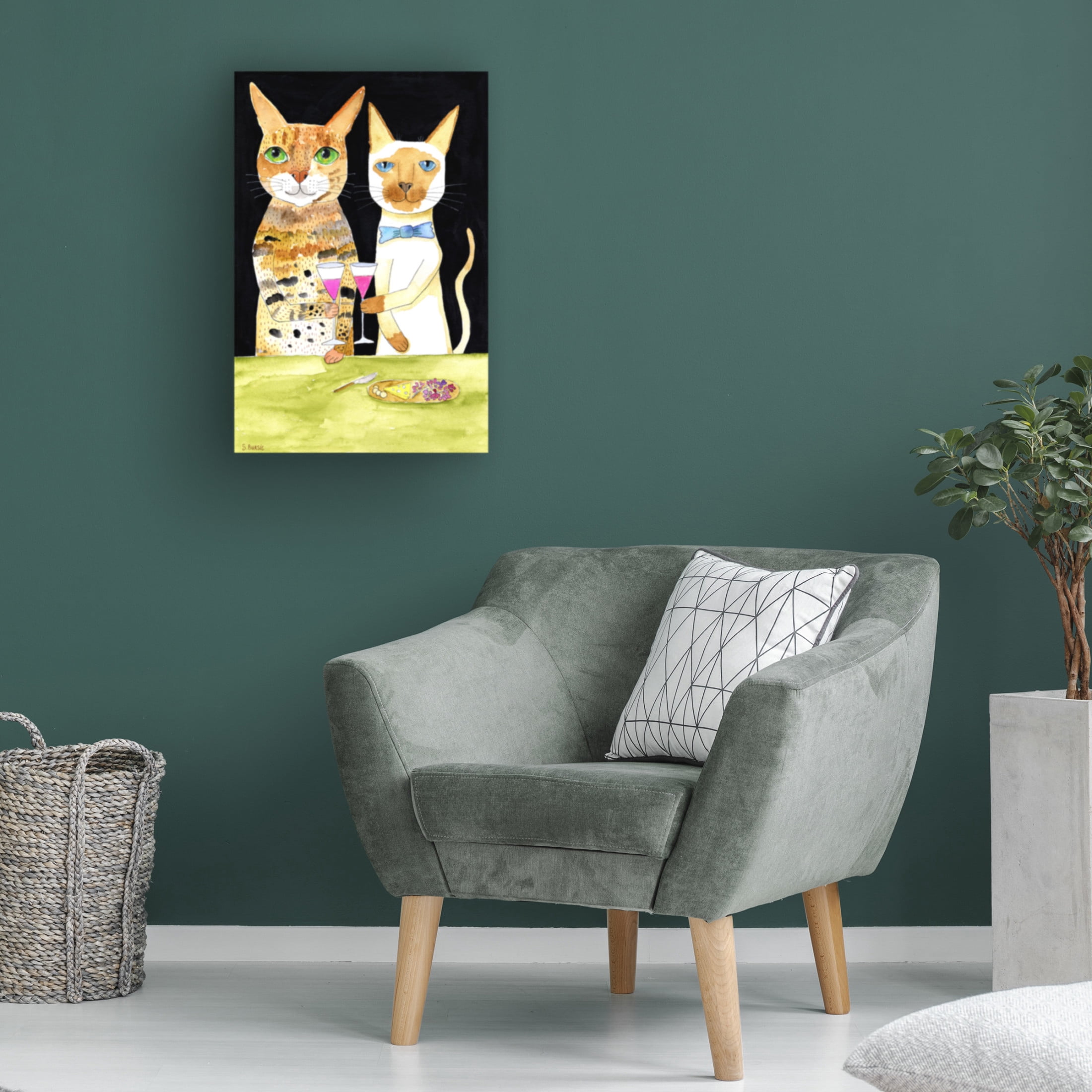 Canvas Wall Art - Sharyn Bursic 'Cats Drinking Best Friends' Wall Art for Living Room, Bedroom, or Office D?cor by Trademark Fine Art - 16 x 24 Inches
