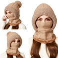 thumbnail image 4 of CYSFASHION 3 In 1 Beanie Hat With Scarf And Mask Warm Scrub Caps Women Womens Scarves Fitness Face Masks Khaki, 4 of 8