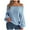 Blue, variant on Lovskoo 2024 Sweaters for Women Long Sleeve Solid Hollow Out Off Shoulder Lantern Sleeve Sweater Blue