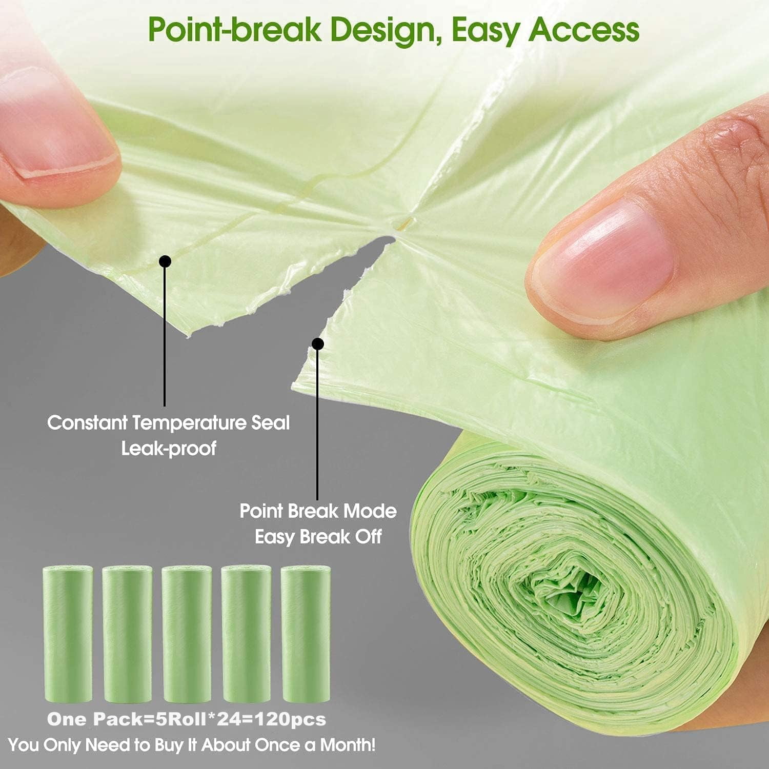 Small Trash Bags 1.2 Gallon - 120 Counts Bathroom Trash Bags Mini 5L Garbage Bags Biodegradable Food Waste Bags Compost Strong Bin Liner Recycle Rubbish Bag for Home Kitchen Office Pet, Green