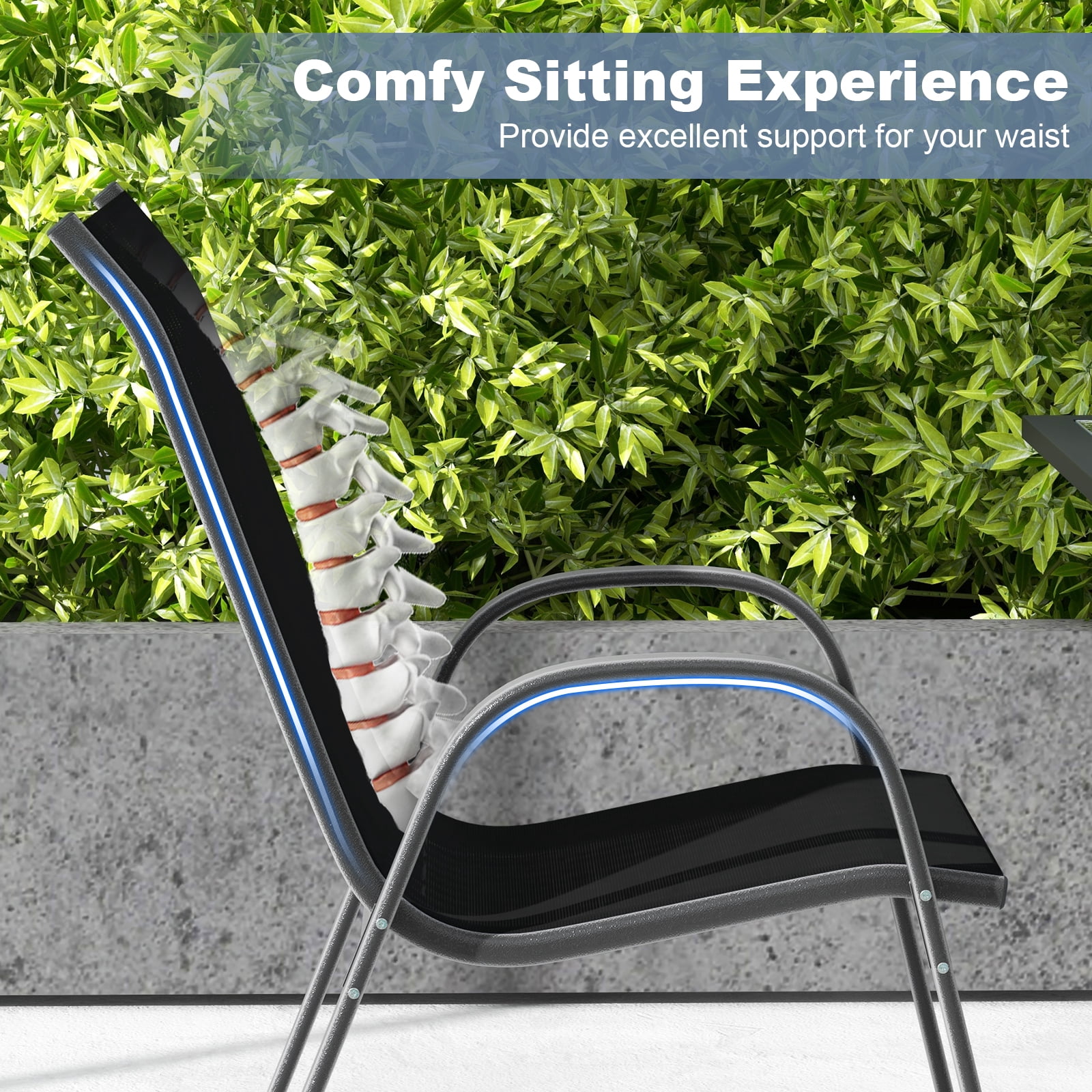 Costway 2PCS Patio Dining Chairs Stackable Armrest Space Saving Garden, Black