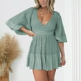thumbnail image 2 of SMihono Women's Lace Crochet Romper Dress, with Built-in Shorts V Neck Batwing Sleeve Mini Dresses Crochet Bodysuit Green XXXL, 2 of 8