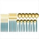 thumbnail image 1 of Juego de Vajilla de Acero Inoxidable de 24 Piezas, Cubiertos, Cuchara, Tenedor, Cuchillo, Cubiertos Occidentales, Cubiertos, Verde-Dorado, 1 of 5