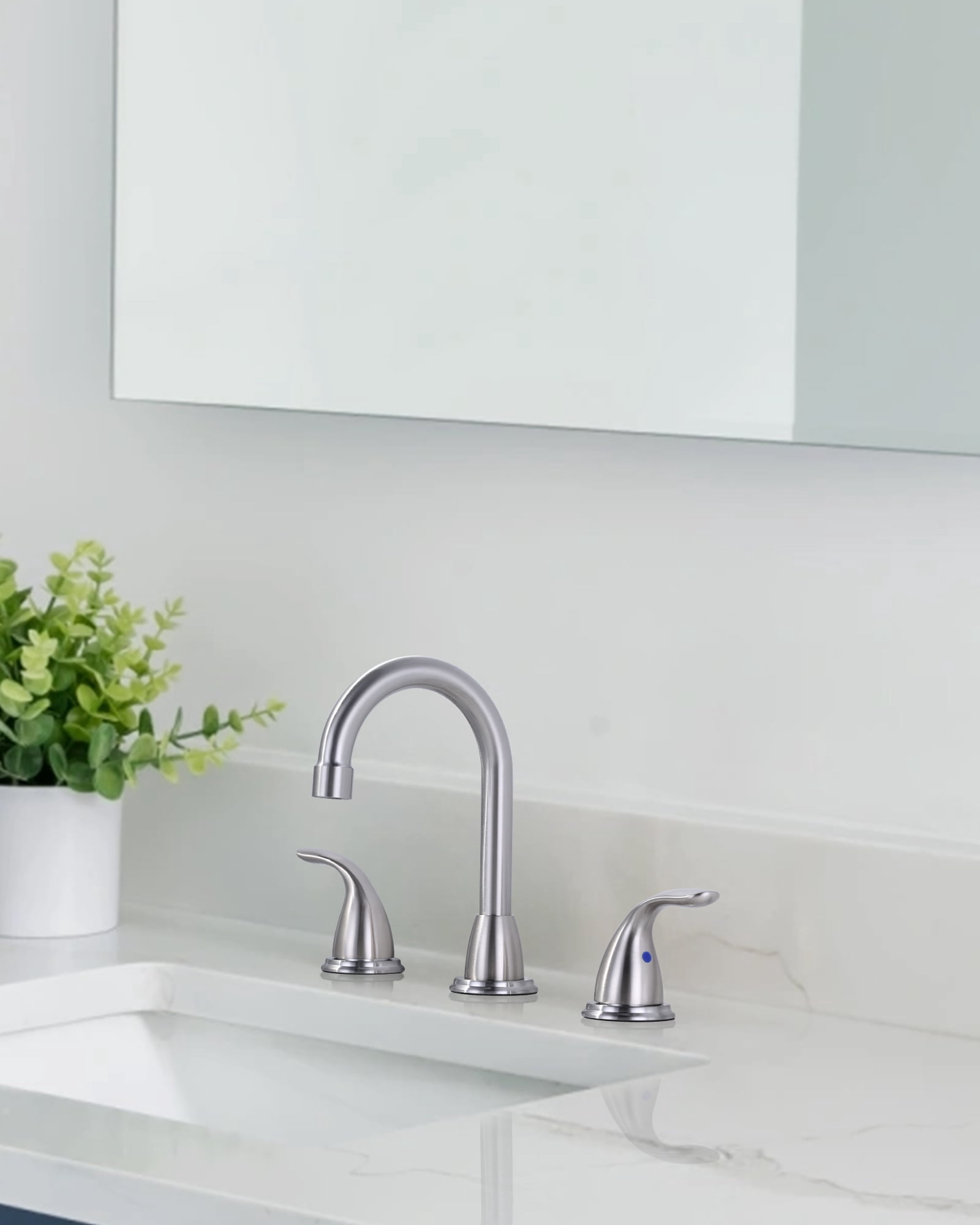 Wowow 3 Hole Widespread Bathroom Sink Faucet in Brushed Nickel,Fit for 6 inch and 8 inch Sink with Pop UP Drain