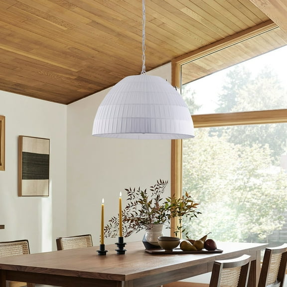 Aiwen 23.62 IN Dome-Shaped Linen Fabric Pendant Light, 3-Light Rustic Chandelier Over Kitchen Island