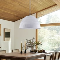 Aiwen 23.62 IN Dome-Shaped Linen Fabric Pendant Light, 3-Light Rustic Chandelier Over Kitchen Island