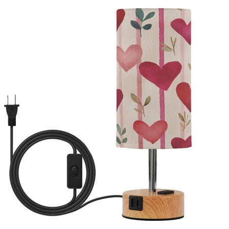 Touch Control Table Lamp with Wood Grain Metal Base 3 Color Temperature Adjustable LED Eye Caring Desk Lamp for Bedroom Study Vintage Valentine Art