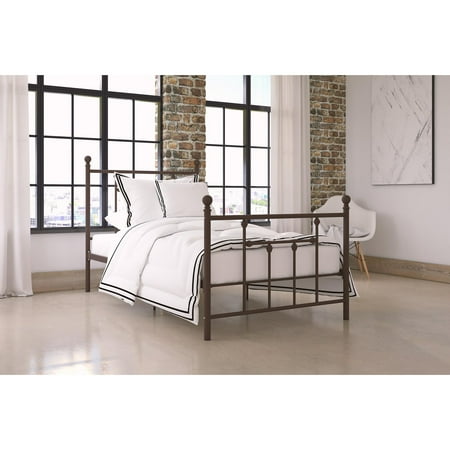 DHP Manila Metal Bed with Victorian Style Headboard and Footboard, Includes Metal Slats, Multiple Sizes and