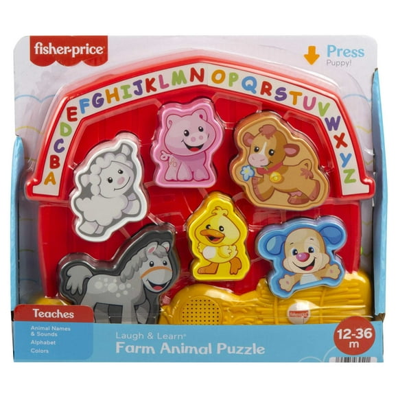 Fisher-Price Laugh & Learn Farm Animal Puzzle Shape Sorting Baby Toy with Music & Sounds