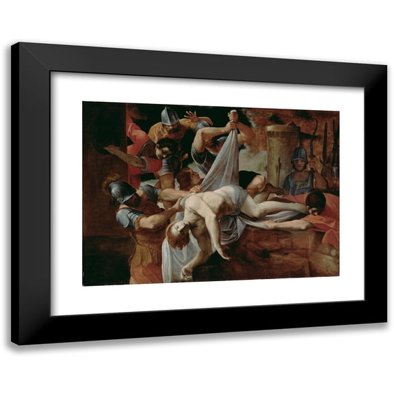 Ludovico Carracci 14x11 Black Modern Framed Museum Art Print Titled - St. Sebastian Thrown into the Cloaca Maxima