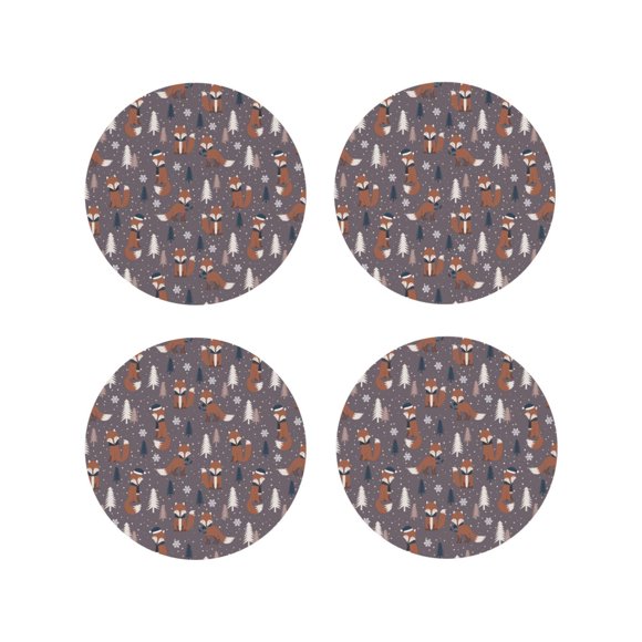 Vsdgher Sous-verres en Cuir à Motif Flocon de Neige et Renard pour Boissons, sous-Verres Durables Ensemble de 4 pour Protection de Table, Décor de Maison Luxueux et Cadeau de Pendaison de Crémaillère - Forme Ronde