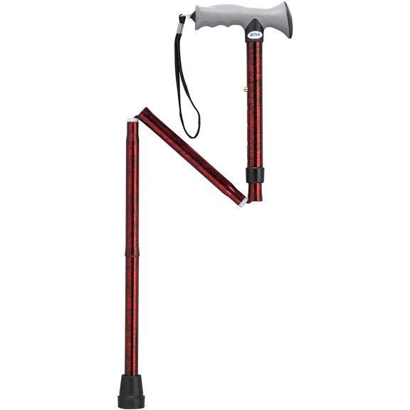 Drive Medical Adjustable Lightweight Folding Cane with Gel Hand Grip, Red Crackle( Pack of 2 )