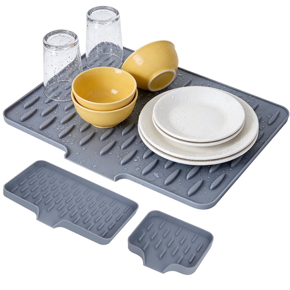 FUNXEE 3-Pack Silicone Dish Drying Mat Set Non-Slip Drainer Pad for Kitchen Counter and Sink