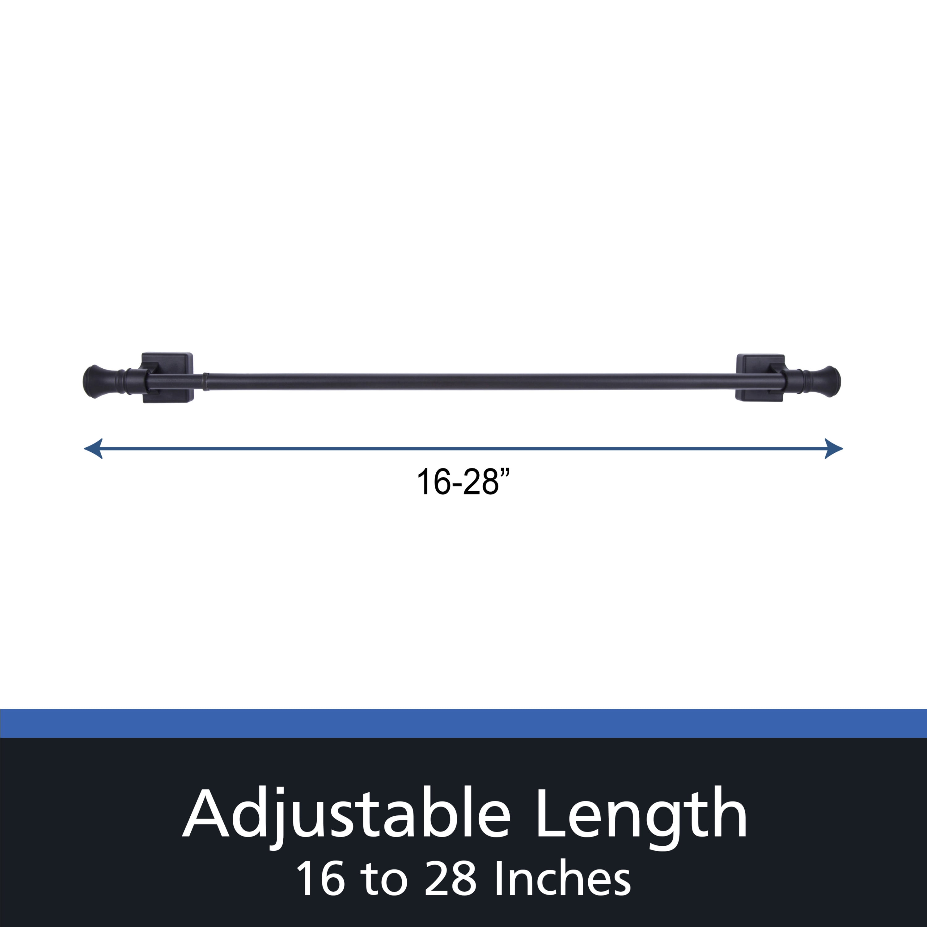 Mainstays Cameron 7/16" Black Adjustable Magnetic Curtain Rod, 16-28"