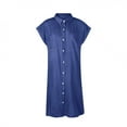 thumbnail image 2 of TIMIFIS Robe d'Été pour Femme Mode à Manches Courtes Ajustée Couleur Unie Imitation Denim Robes pour de Nombreuses Occasions pour le Magasinage, le Travail, les Loisirs et le Divertissement, 2 of 6