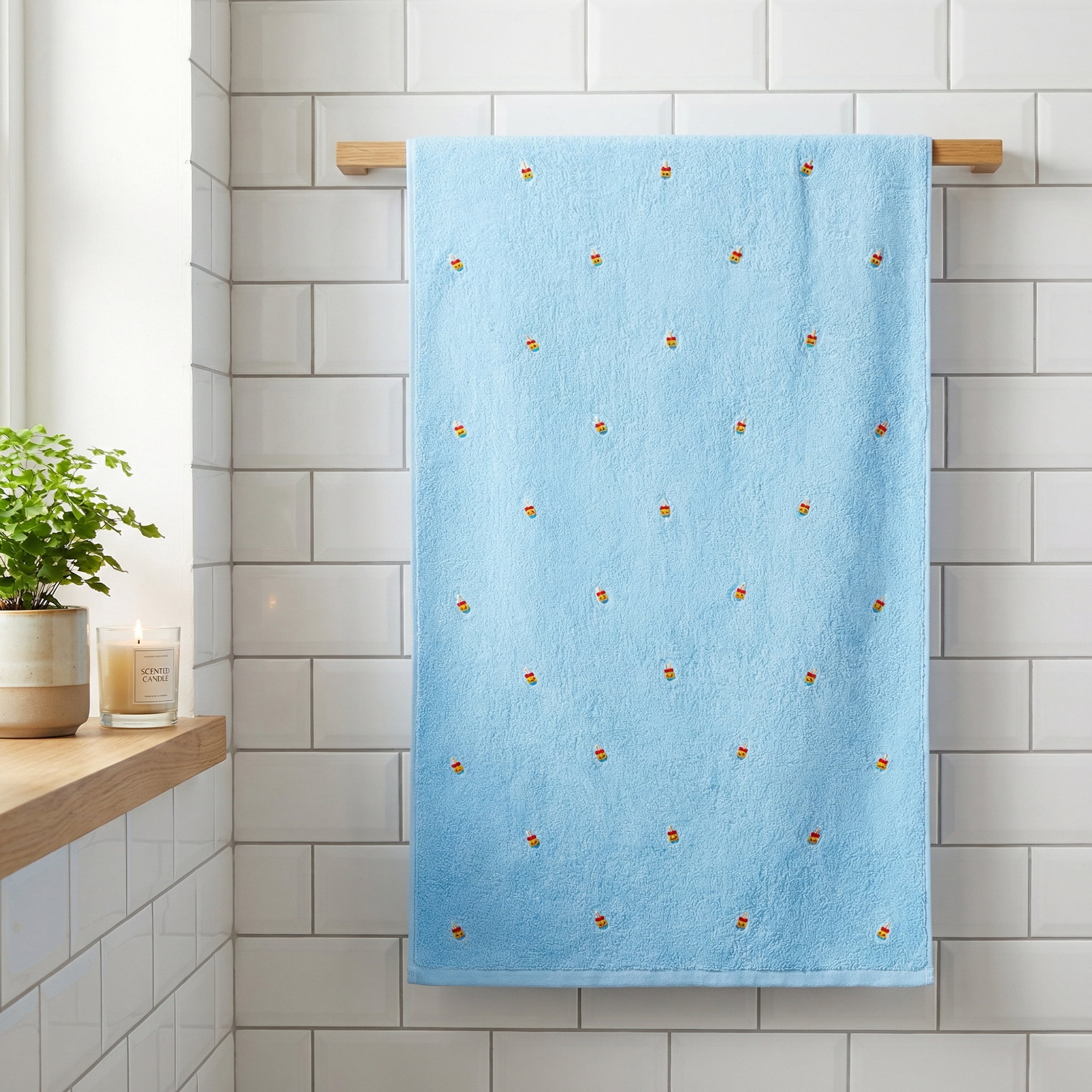 Unique Bargains Soft and Absorbent Cute Cotton Bath Towel Ice Lolly Blue 55" x 28"