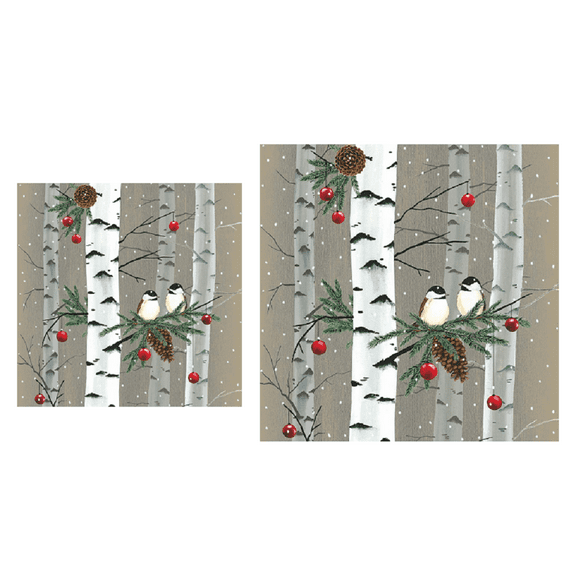 Winter Birch & Birds Paper Napkins, Cocktail And Lunch