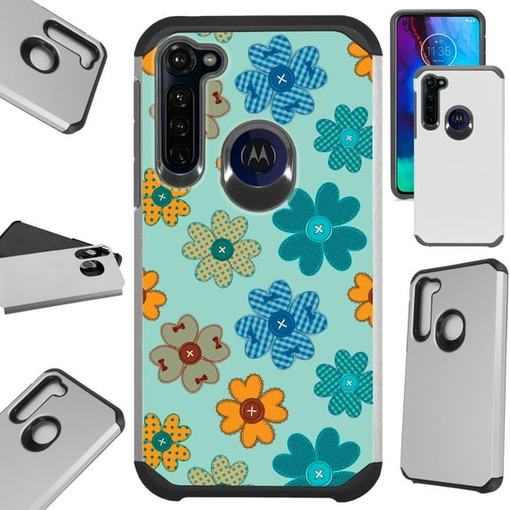 Compatible with Motorola Moto G Stylus (2020) | Moto G Power (2020) | Moto G Pro Fusion Hybrid Phone Case Cover (Teal Button Flower)