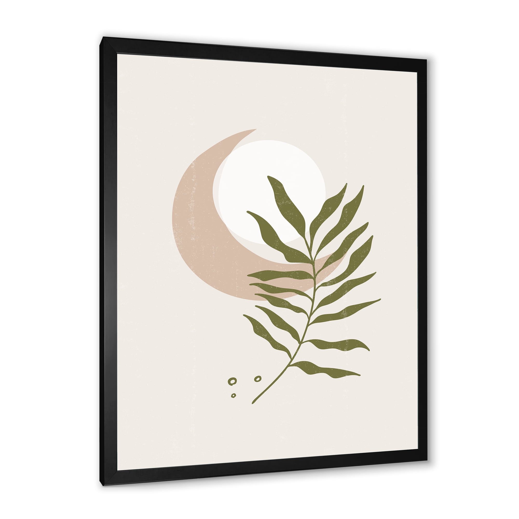 Designart 'Abstract Geometrical Leaf With Moon II' Modern Framed Art Print