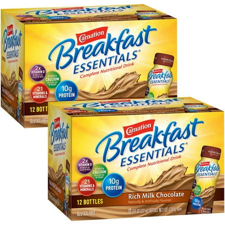 (2 pack) (2 Pack) Carnation Breakfast Essentials, Rich Milk Chocolate, 8 fl. oz. Bottles, 12 Count