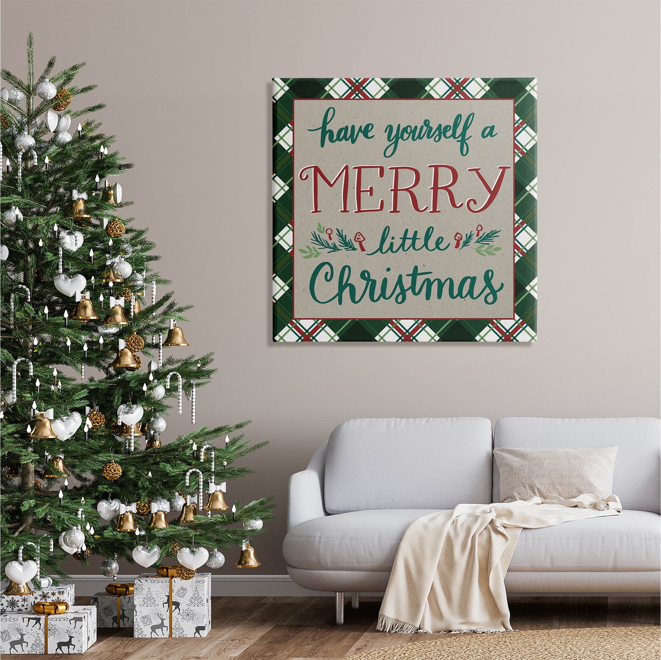Merry Little Christmas Plaid Holiday Holiday Graphic Art Gallery Wrapped Canvas Print Wall Art