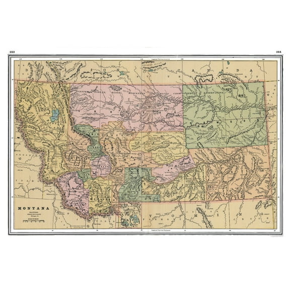 Historic State Map - Montana - Johnson 1888 - 43.05 x 23 - Vintage Wall Art