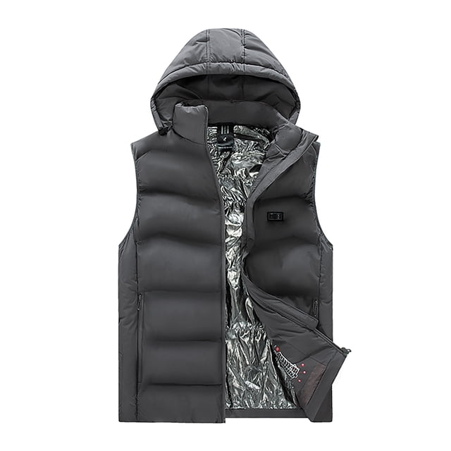 DPTALR Men's Heated Vest, Dual Control Nine Heating Zones, USB Charging Model Zipper Hooded Sleeveless Cotton Jersey, Rugby Print Heated Cotton Jersey