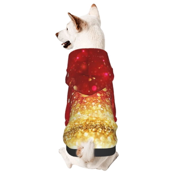 Fotbe Red Gold Glitter Sudadera con Estampado para Perros Pequeños – Suéter con Capucha para Mascotas, Tela Suave de Forro Polar con Bolsillo-Medium