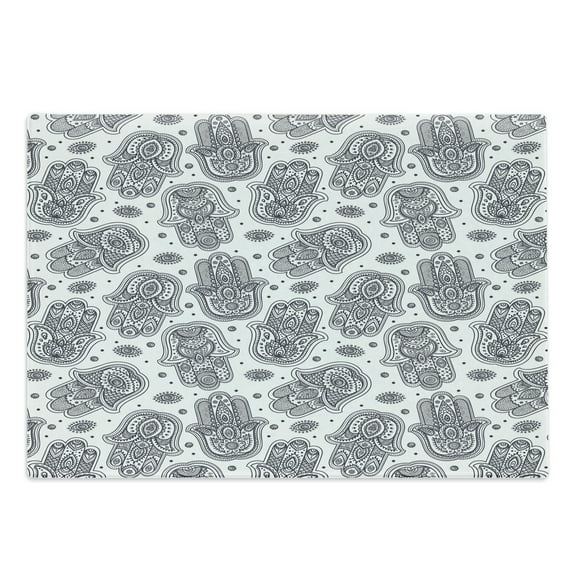 Hamsa Cutting Board, Protection from Devil Eye Pattern Yoga Mandala Art, Decorative Tempered Glass Cutting and Serving Board, Large Size, Black White, by Ambesonne