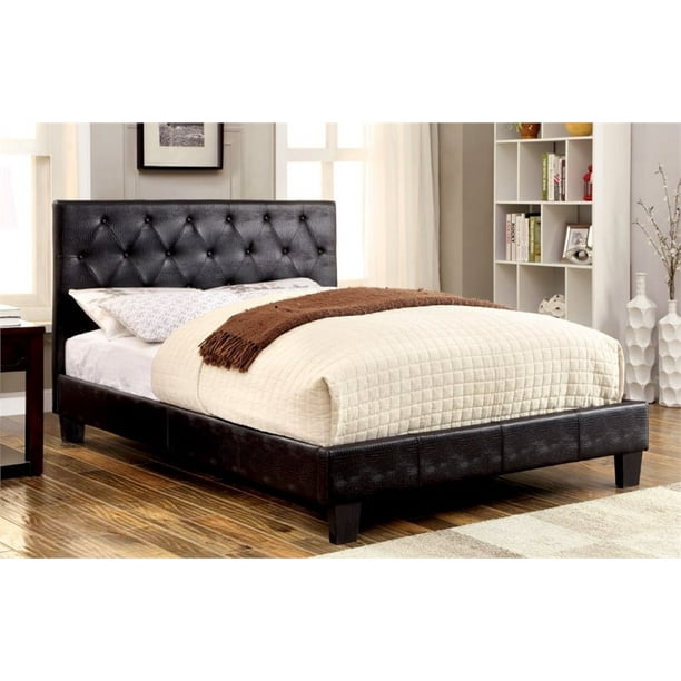 Furniture Of America Roce Twin Faux, Black Leather Tufted Bed