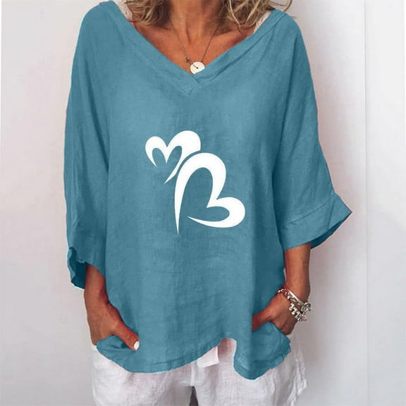 Aloohaidyvio Crop Tops for Women,Womens Tops Fashion Printed V- Neck Three Quarter Sleeve T-shirt