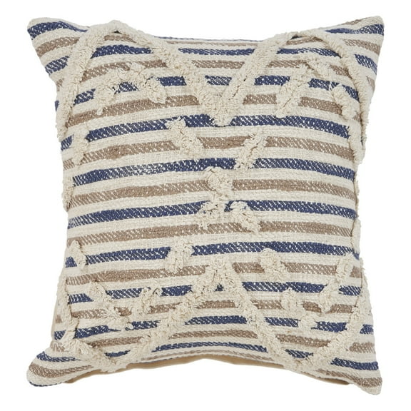 Ox Bay Joy Blue/Natural Diamond Cotton Adult Decorative Throw Pillow Cover