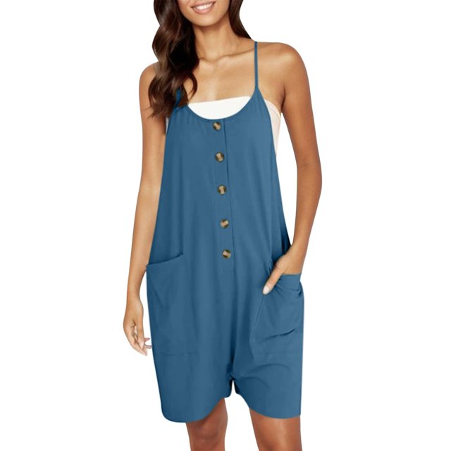 HBFAGFB Combinaison Mode Femme Sans Manches Boutonnée Short Grand avec Poches BU1 Taille m