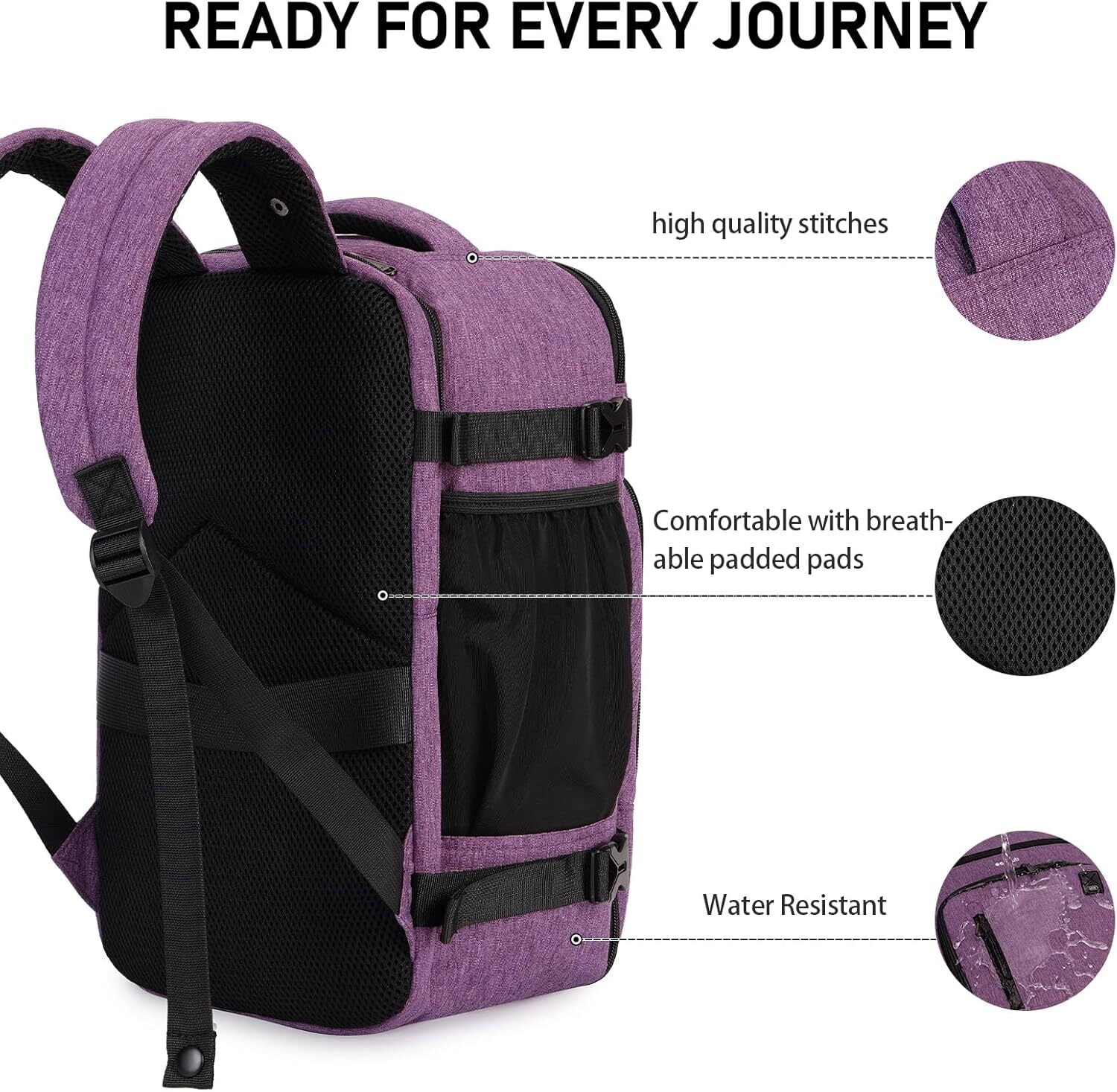 16" Travel Laptop Backpack with Handle Airline Approved Full Open Carry on Business Daypack for Women Men Travel Essentials Casual Hiking, 20L, Pink