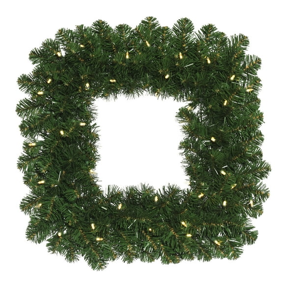 Vickerman 30" Oregon Fir Artificial Christmas Square Wreath, Warm White LED Lights