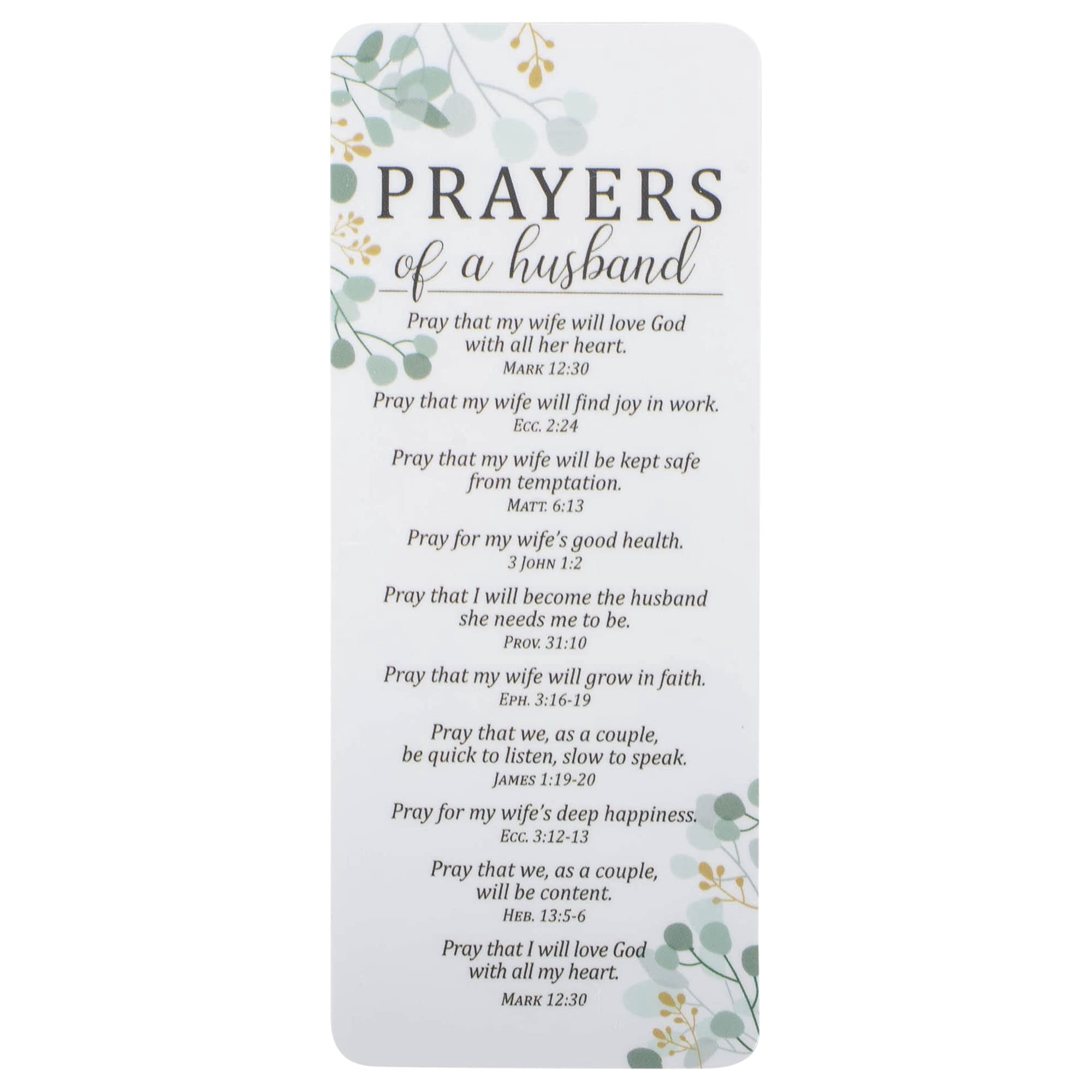 Prayers of a Husband Classic White 7 x 3 Paper Bookmark Cards Pack of 12