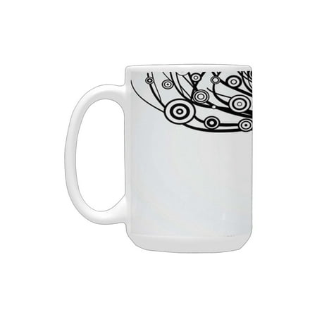 

Tree Of Life Decor Abstract Tree With Circle Leaves And Round Plants Spiral Dot Illustration Design Ceramic Mug (15 OZ) (Made In USA)