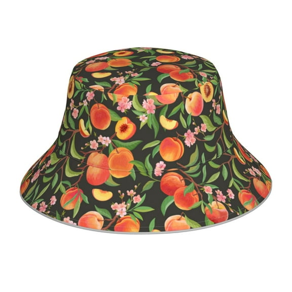 Kll Fruits Peach Bucket Hat for Women Men Packable Travel Beach Sun Hat Outdoor Rave Accessories Reflective Fisherman Cap