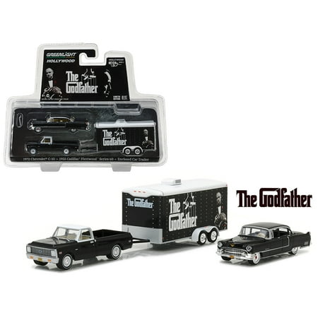 64 Cadillac Series 1972 Chevrolet C-10 & 1955 Cadillac Fleetwood Series 60 Special Godfather Hollywood Hitch&Tow 3 1/64 Diecast Greenlight ()