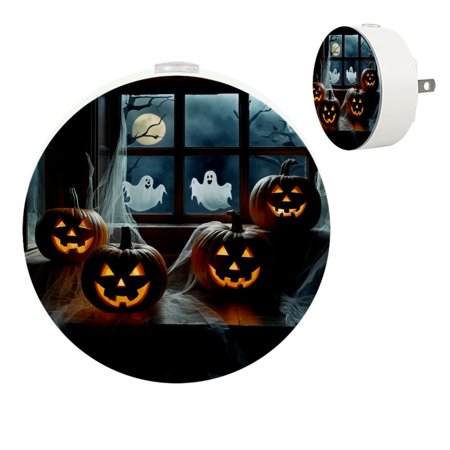 

LED Night Lights Plug into Wall 2-Pack 0.5W Plug in Night Light Dusk to Dawn White Bright Nightlight for Bedroom Bathroom Hallway Kitchen Halloween Jack-O-Lantern Boo Night Full Moon