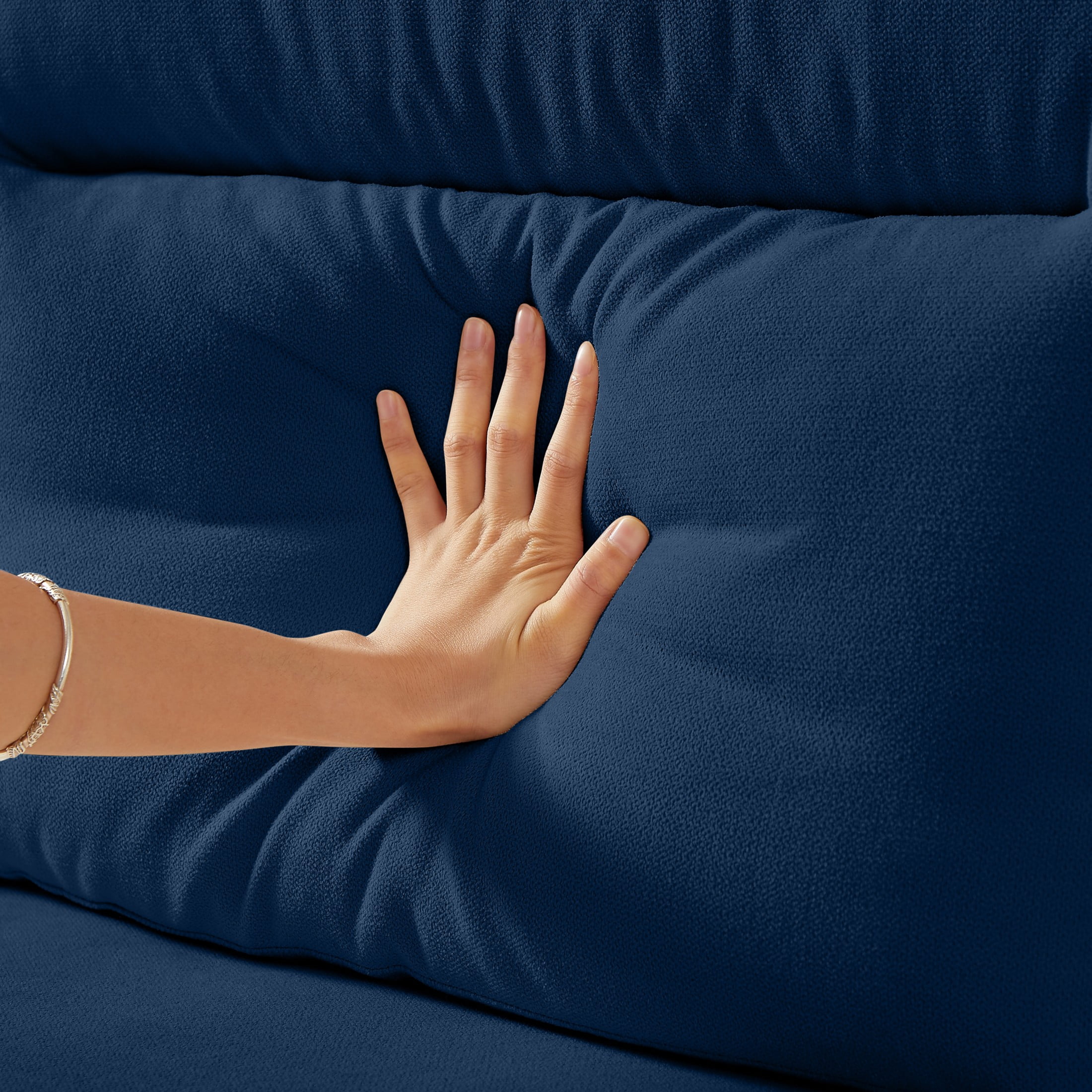 Aukfa 84" Contemporary Sofa for Living Room, Snowfleece 3-Seater Sofa with Naihead Trim, Blue