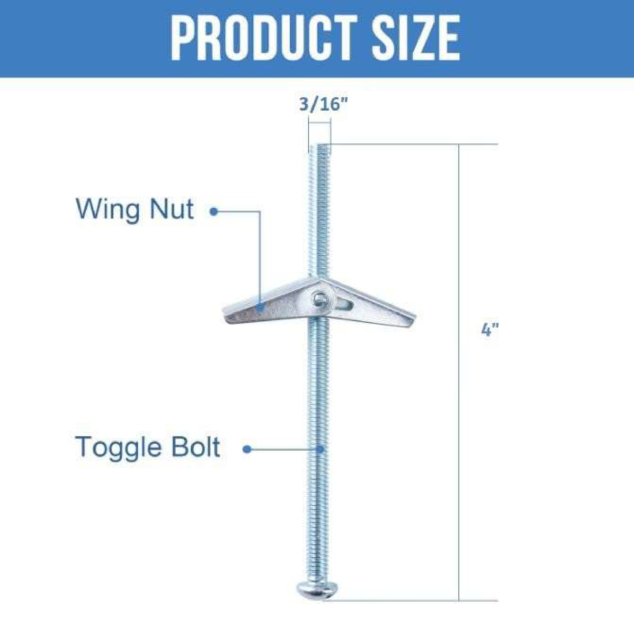 Heavy Duty 3/16" x 4" inch Toggle Bolts (36 PACK) Zinc Plated Wall Butterfly Screws Anchors for Drywall, Plaster, Concrete, Wallboard, Plywood Wood, Ceiling etc.